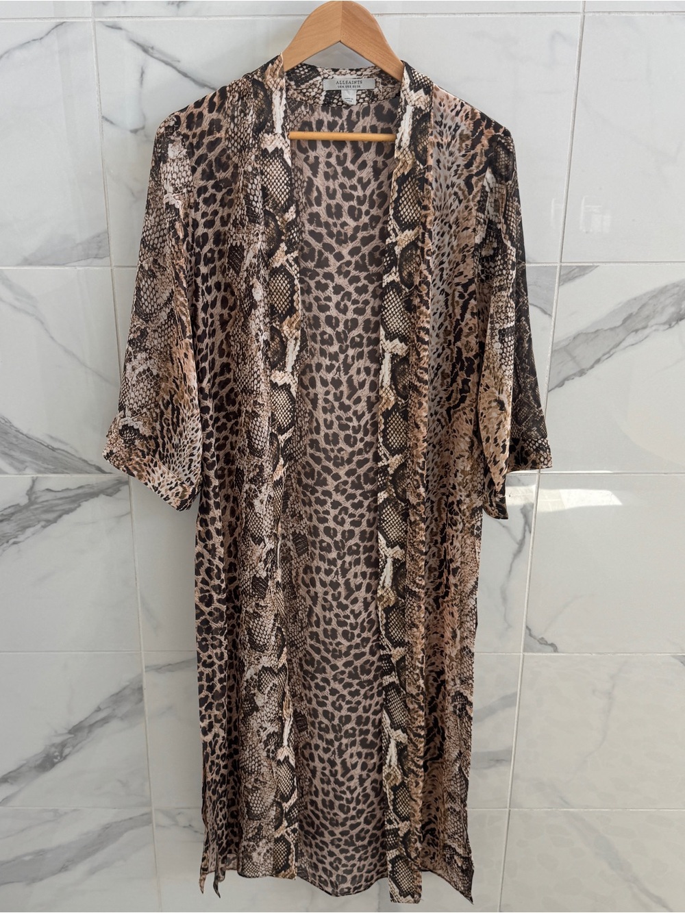 AllSaints Carine Noche Kimono - size 2 - animal print chiffon robe